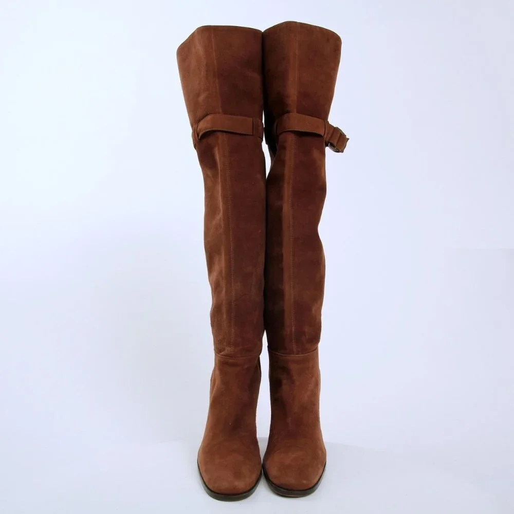 Sergio Rossi Donna Suede Over the Knee Boots‎ Brown Women Size 8.5